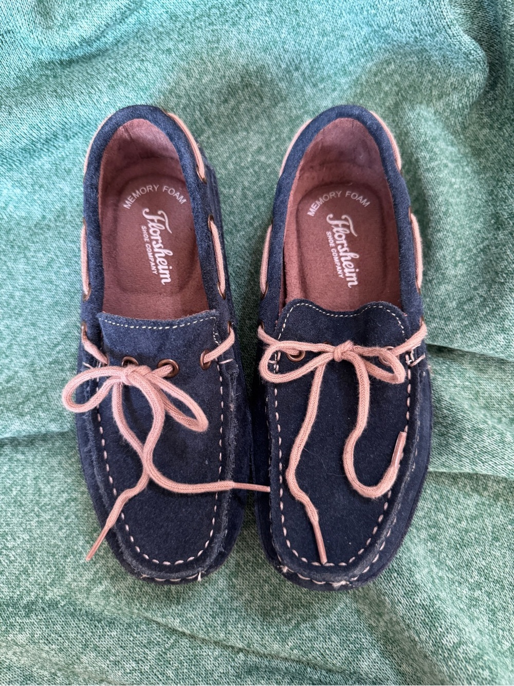 Florsheim Little Kids Navy Suede Moccasin Loafers with Tan Laces Size 1M
